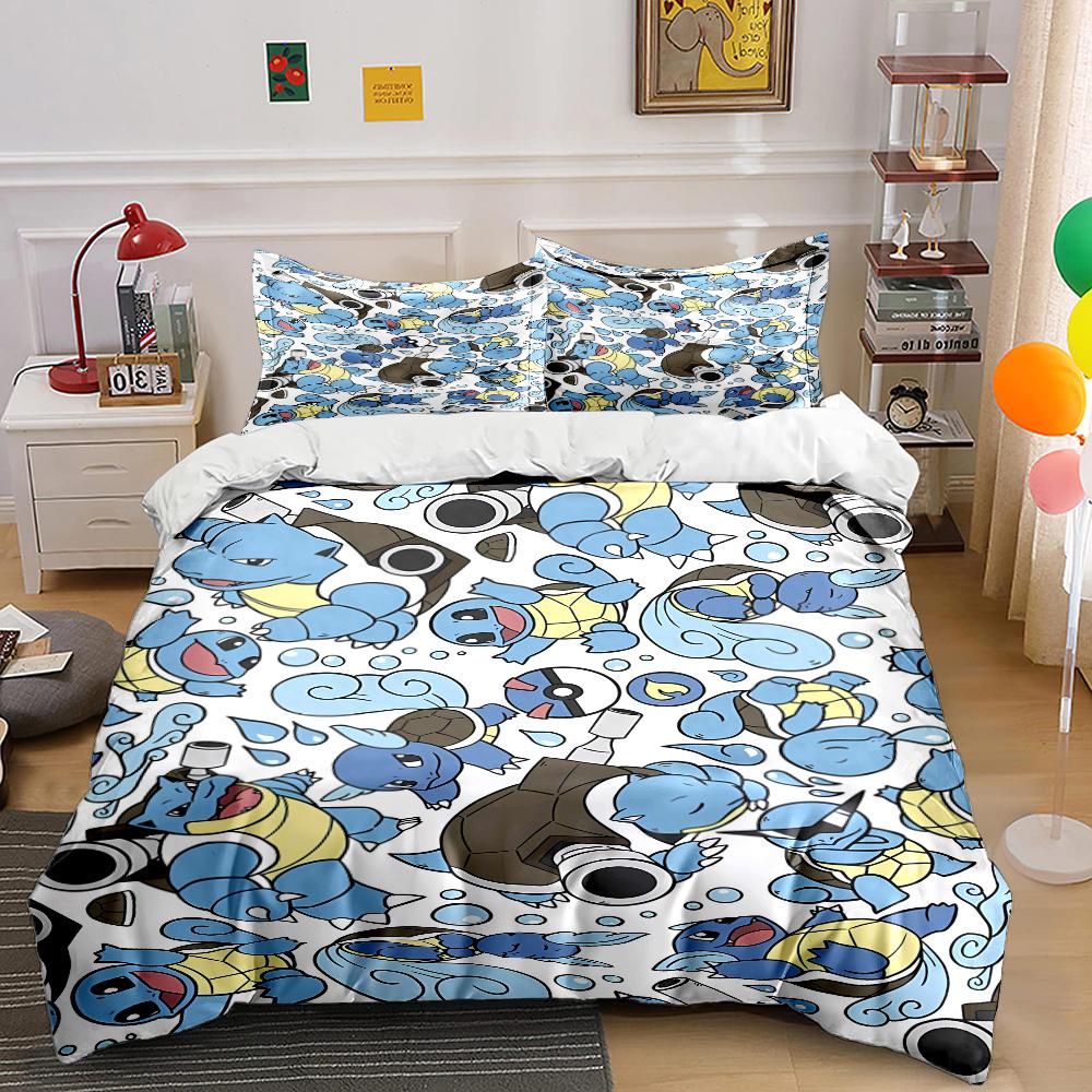 Japanese Anime Pokemon Squirtle Bedding Set Quilt 3 Pieces Duvet Cover King Queen Us Twin Size Bedclothes Kid Boy Girl Bed Decor