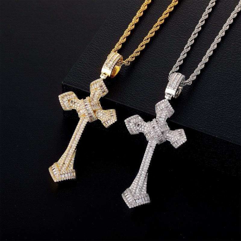 Copper Cross Pendant Necklace With Zircon Stones Full Hip Hop Style Men