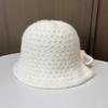 Sweet Bow Knitted Bucket Hat Women's Autumn and Winter Advanced Sense Warm Ear Protector Basin Hat Rear Split Bucket Hat