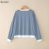 ZANZEA Women Casual Round Neck Long Sleeve Stripe Cardigan Blouse