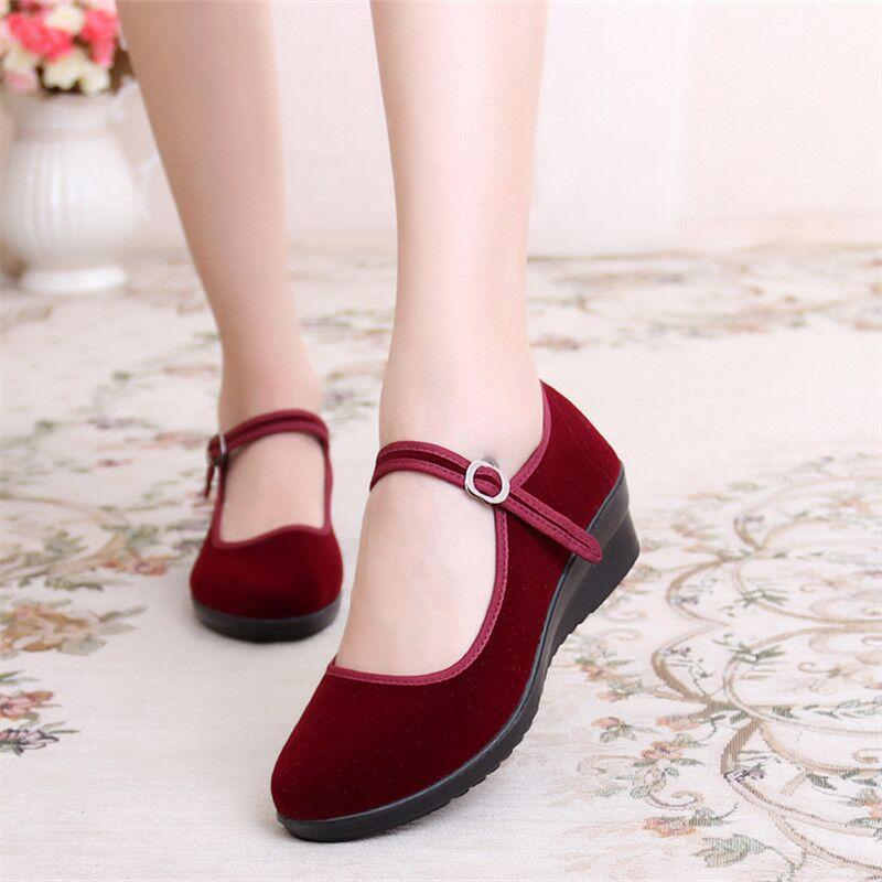 Old Beijing Cloth Shoes Women's Shoes Wedge Heel Black Cloth Shoes Hotel Shoes Work Shoes Middle Heel Dance Etiquette Word Belt Mother Shoes