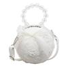 Nuova Borsa Rotonda Peluche con Perline Stile Cinese Portatile per Uso Quotidiano Casual