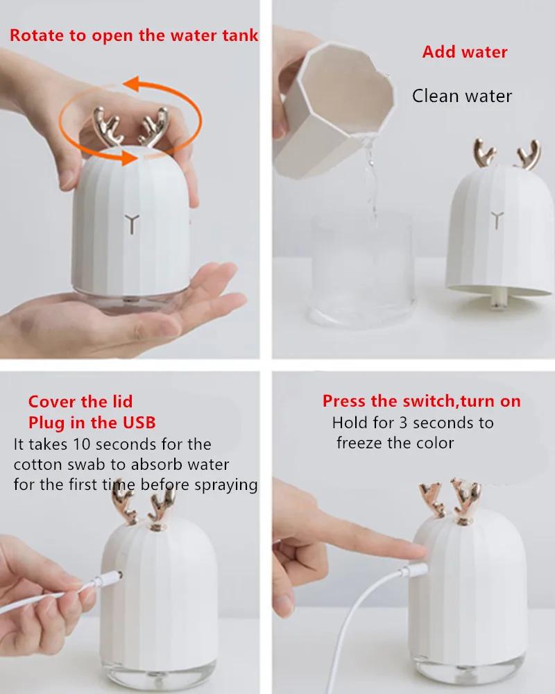 USB Rechargable 220ML Ultrasonic Air Humidifier Aroma Essential Oil Diffuser for Home Car With LED Night Lamp 40#1126