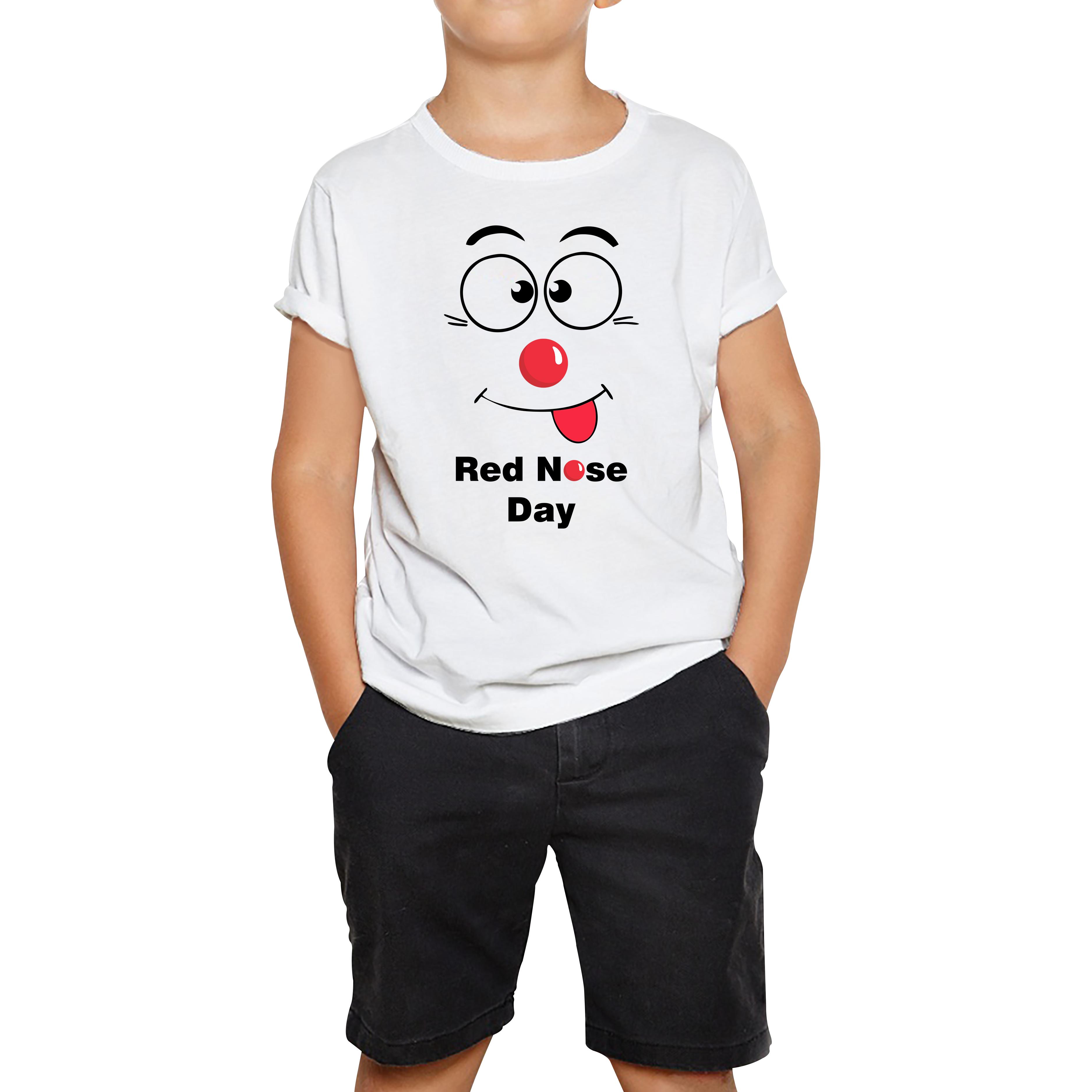Funny Emoji Face Red Nose Day Kids T Shirt. 50% Goes To Charity 100