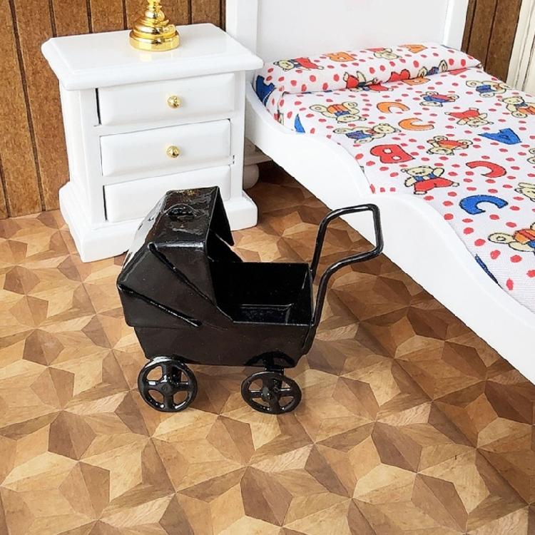 Dollhouses Mini Black Pram Model Imaginative Play Dollhouses Furniture Set Including Crib Plastic Design