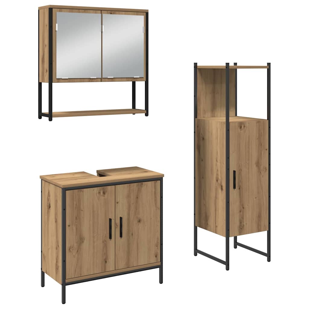 Bathroom Furniture Set with Shelf and Door 3 pcs Brown Particleboard