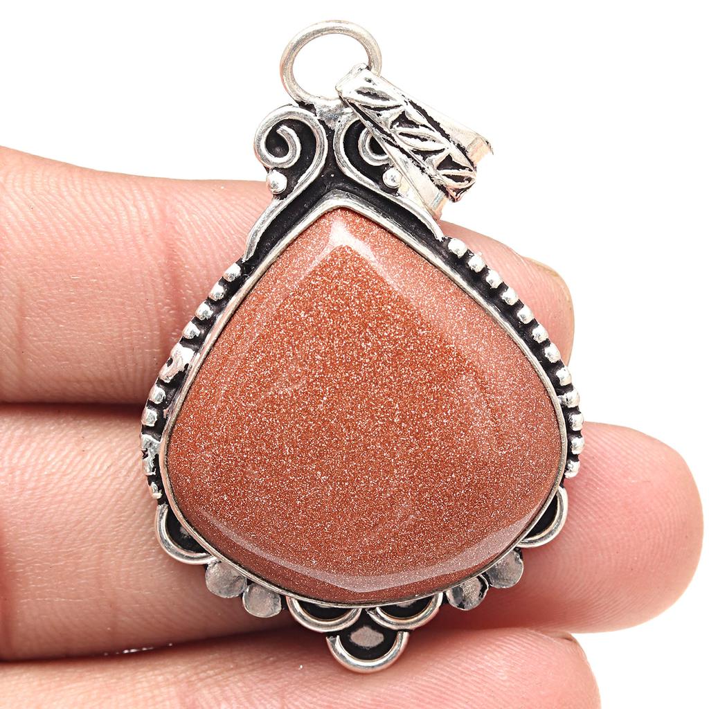 Pendant Red Sunsitara Gemstone Valentine'Day Gift Silver Jewelry 2.25"