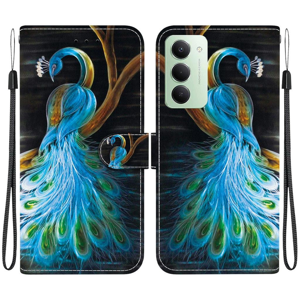 Pro Xiaomi Redmi 15 4G (EU) (171 mm) Pouzdro Vzorový Potisk Kožená Peněženka Kryt na Telefon s Šňůrkou