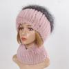 Hot Sale Women Winter Real Rex Rabbit Fur Hat Scarf Sets Natural Warm Genuine Silver Fox Fur Rex Rabbit Fur Cap Scarves 2 Pieces