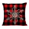Red Plaid Sofa Linen Christmas Pillow Cover Reindeer Snowflake Home Cushion Cover