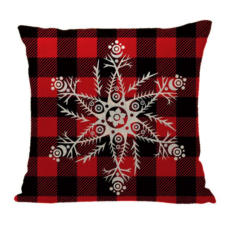 Red Plaid Sofa Linen Christmas Pillow Cover Reindeer Snowflake Home Cushion Cover