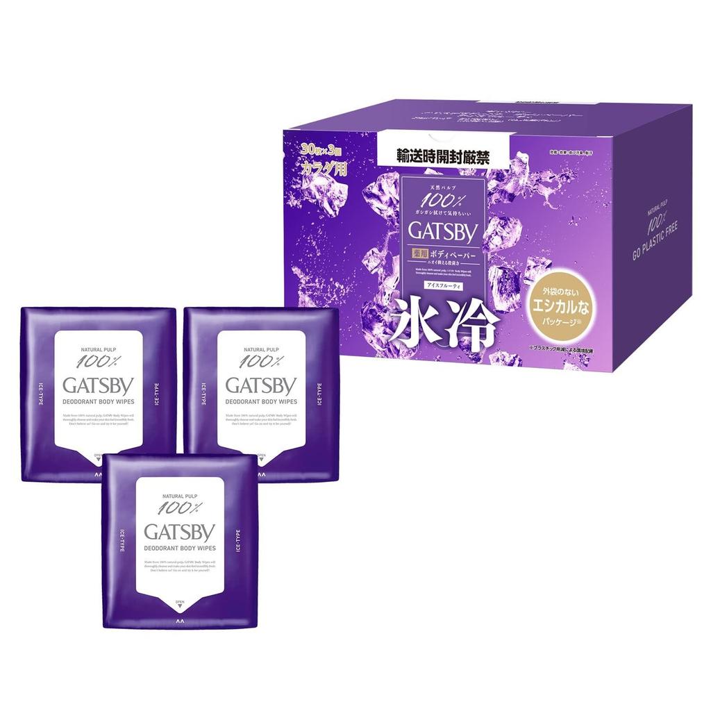 GATSBY Ice Deodorant Body Paper Fruity Refreshing Cooling Antiperspirant Mens Sheet Set 30 sheets x 3 packs no outer bag.