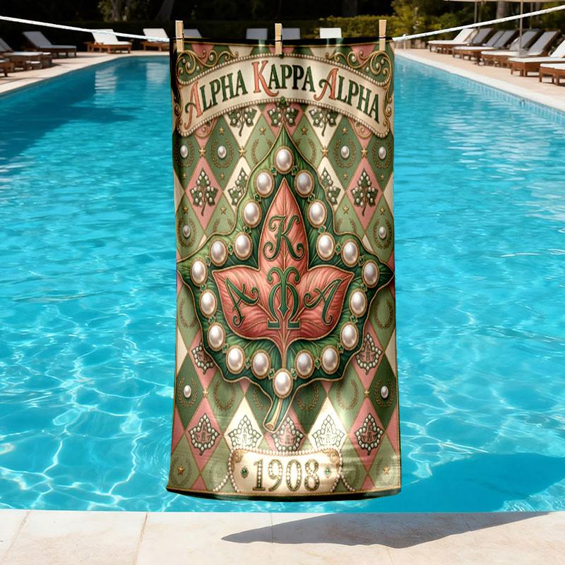 Alpha Kappa Alpha Print Beach Towel Design, Soft, Lightweight. for Home Bathroom, Spa, Pool, Yoga, Surfing, Camping, Gift for Family, Friend