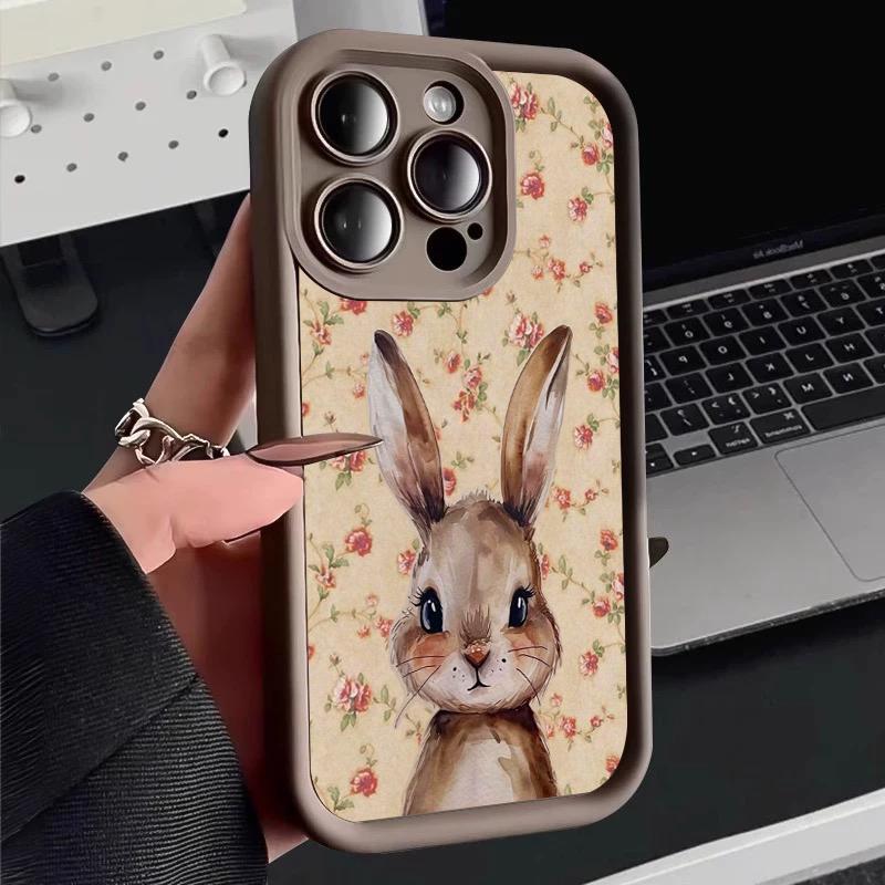 Retro Floral Rabbit Pattern Silicone Phone Case For Samsung Galaxy S25 S24 S23 S22 S21 Ultra Plus S20 FE A55 A54 A15 A35 Cover