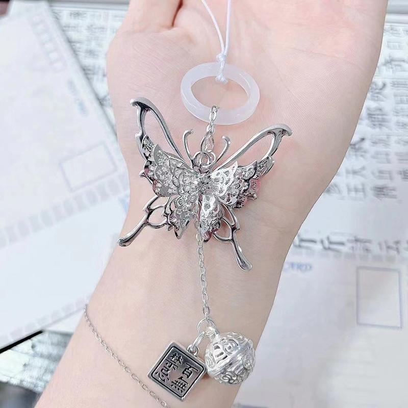 Chinese Style Butterfly Charm Phone Chain Blessing Luky Buckle Bell Pendant Sweet Cool Keychain Bag Hangings For Women Girl Gift