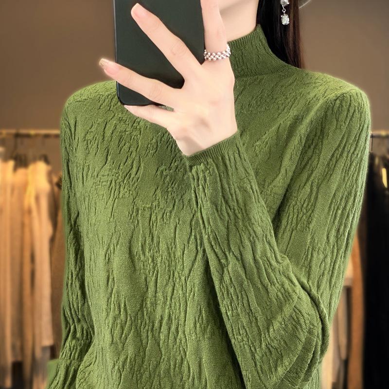 Yyfs Womens Fashion Casual Solid Color Print Autumn Winter Long Sleeve Half Turtleneck Sweaters