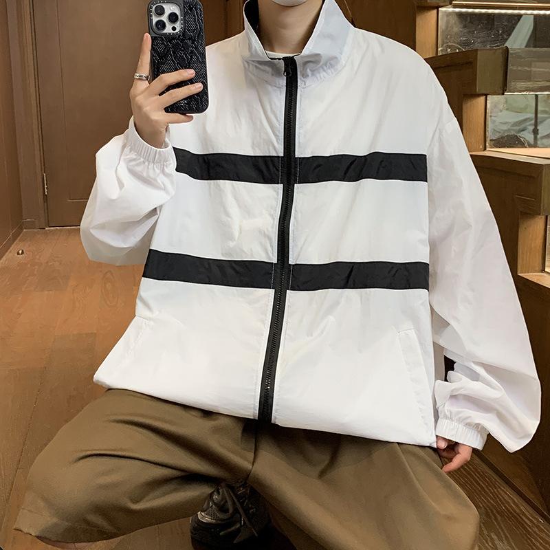 Latest Mens Sunscreen Clothing Long-sleeved Jacket Skin Clothing Color Matching Stand-up Collar Couple Clothing