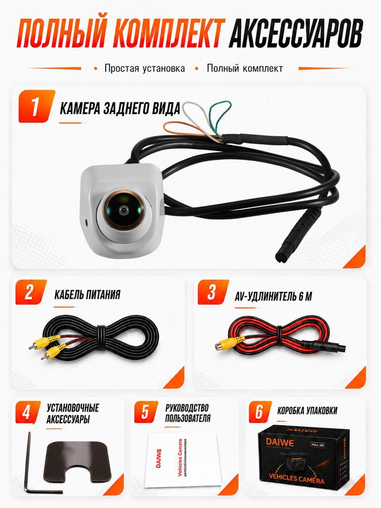 Dawei AHD 720P Car Rearview Camera, 170° Fisheye Lens, Gold Lens, Full HD Night Vision Car Front and Rear Camera