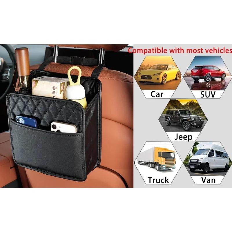 Multi-functional car seat back storage bag Leather storage bag Garbage bag Storage bag Garbage can storage for most models
