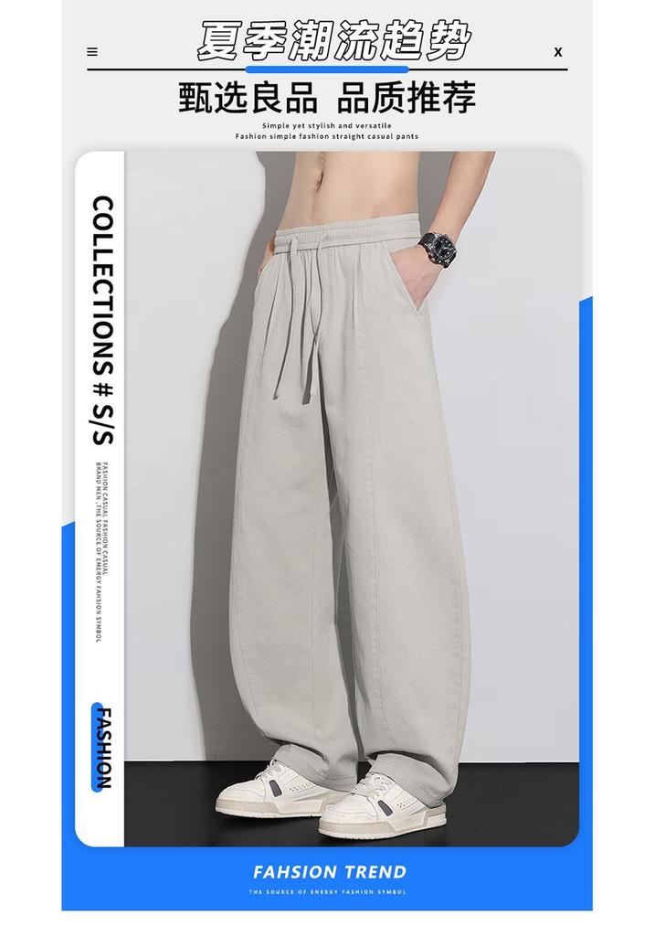 Spring and Summer New European, American, Japanese and Korean Port Pure Cotton Scimitar Navy Blue Loose Straight Casual Pants Men's Pants