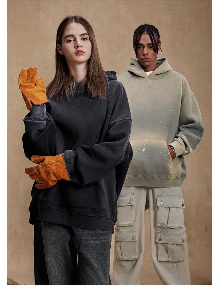 Unisex Trendy High Street Monkey Spray Paint Loose Hoodie – Autumn/Winter Plus Velvet Pullover