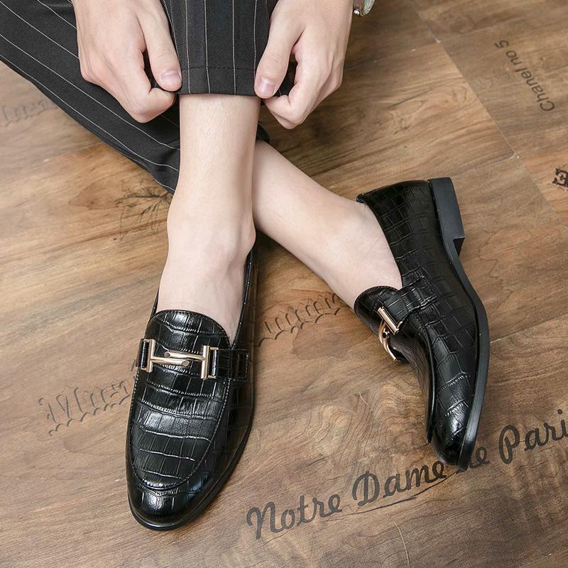 Trend New Men's Black Brown Alligator Pattern Patent Leather Dress Casual Shoes Wedding Dress Homecoming Footwear Zapatos Hombre