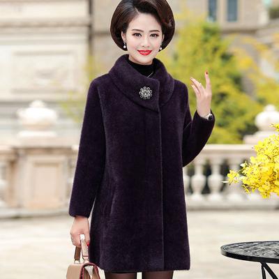 Autumn Winter Middle Aged Women's Imitation Mink Coat Medium Long Thicked Loose Mother Clothes Elegant Woolen Jacket 4XL