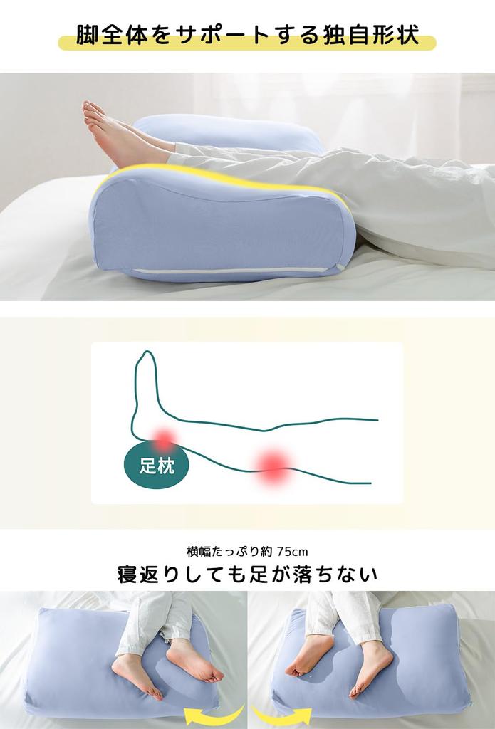 HIYORIBA Foot Pillow, Sleeping Footrest Cushion [Designed in Japan] Jazzy Material [Includes Filling and Adjustable Height] Leg Raise Pillow with Wash