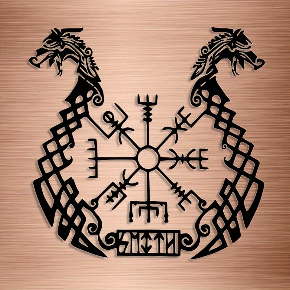 Viking Metal Wall Art Norse Ship Self Adhesive Decor with Runes Geometric Patterns Bohemian Nautical Home Gift