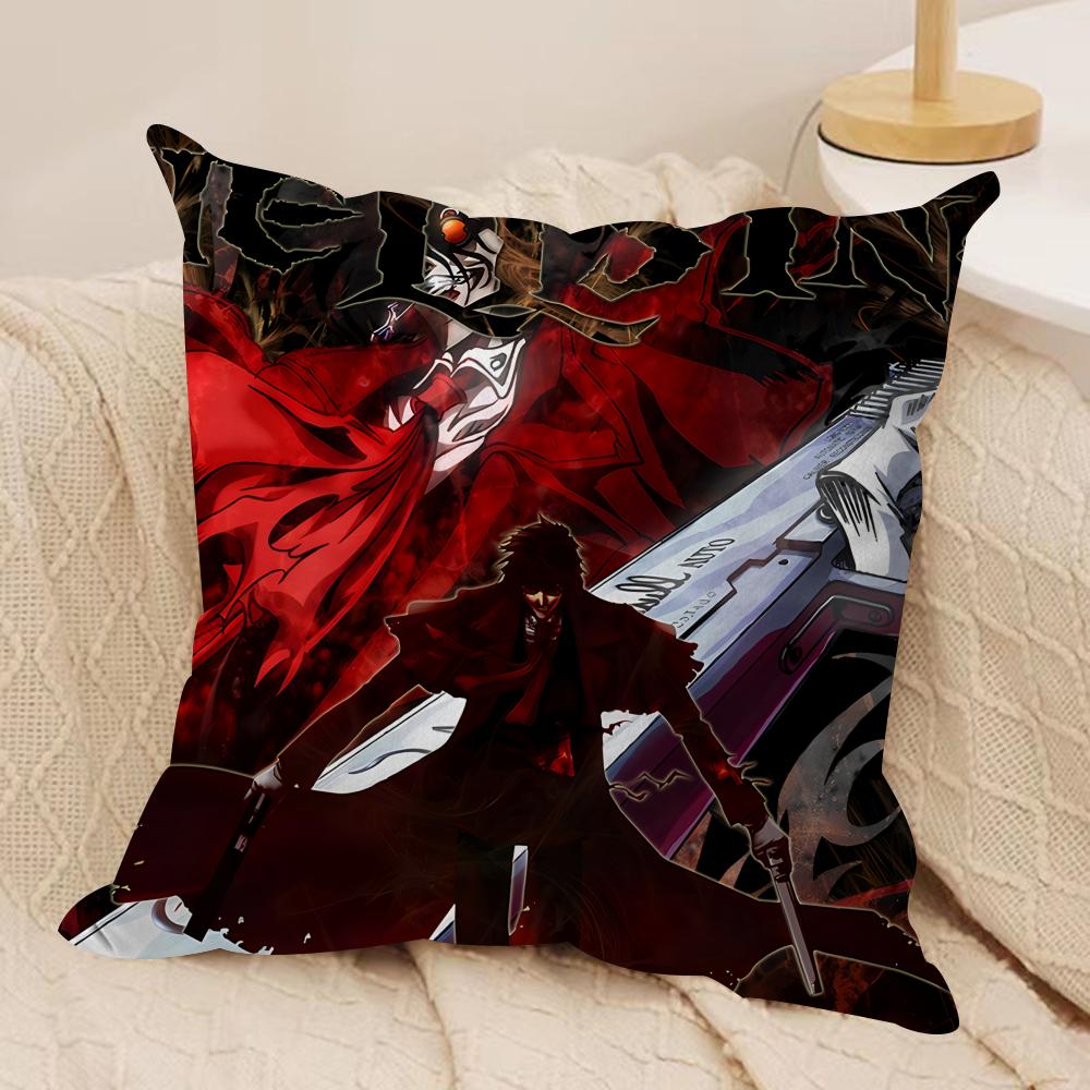 Alucard H-Hellsing Anime Cushion Cover Silky Short Plush Invisible Zipper Dustproof Sofa Pillow Case For Home Decor