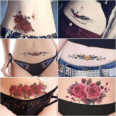 Jambe Body Art Décalcomanie Temporaire Noir Rose Papillon Design Couvrir les Cicatrices Tatouage Corporel 3D Autocollant