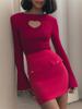 Heart Cut Out Ribbed Knit Tops for Women Autumn Elegant Flare Sleeve Sexy Slim Tops Basic Pullovers Streetwear