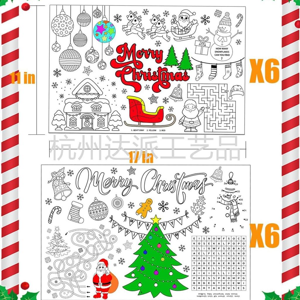 Weihnachts-Graffiti-Karten, Weihnachtsdekorationen, Ausmal-Papier-Platzsets für Kinder, Malbücher für Kinder