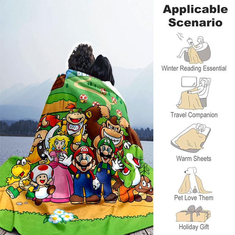 1pc Blanket Super Mario1 Print Design, Lightweight Blanket for Sofa, Bed- Soft &Warm, Gift for All Seasons like Christmas, Halloween