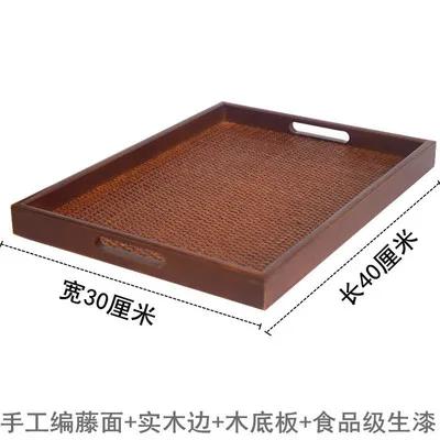 Rattan Wooden Serving Tray Storage Handle Rectangle Handmade Breakfast Tea Food Plate Dish Dinner Decorative Fruit Kitchenware