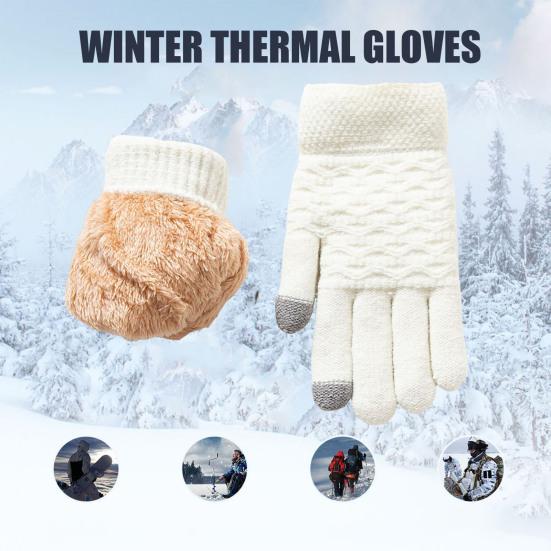 1 Pair Winter Gloves Double-layer Thickened Plush Jacquard Knitted Five Fingers Unisex Anti-slip Cold Weather Driving Golfing Skiing Skating Gloves