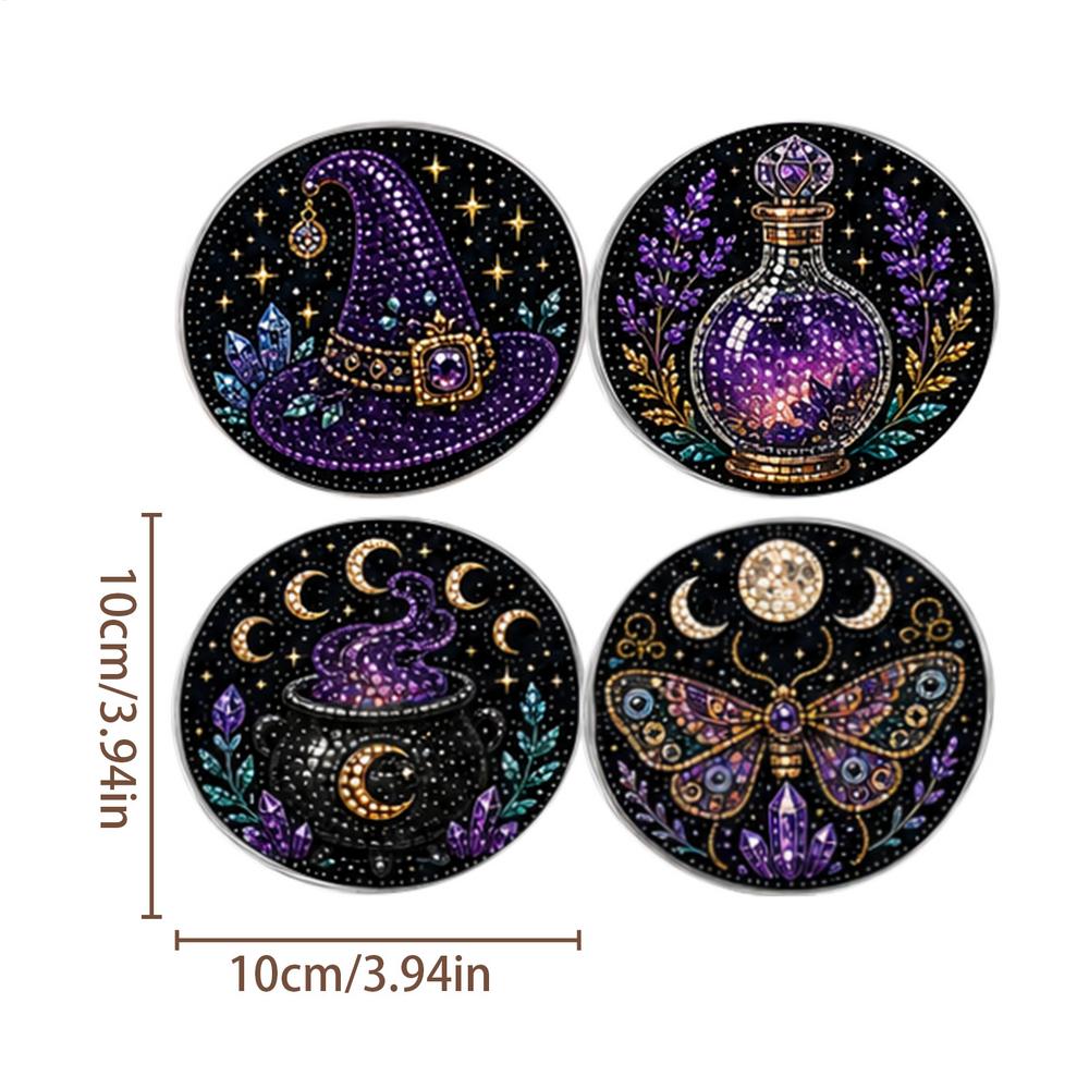 Gem Art For Adults Diy Spooky Ghost Witch Acrylic Non-Slip Coaster Making Cup Coasters Bead Art Craft Kits For Adults Beginners