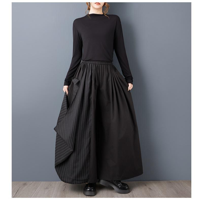DIMANAF Plus Size Women New Long Pants Loose Trousers Big Size Casual Spring Autumn Solid Black Bottoms Skirts