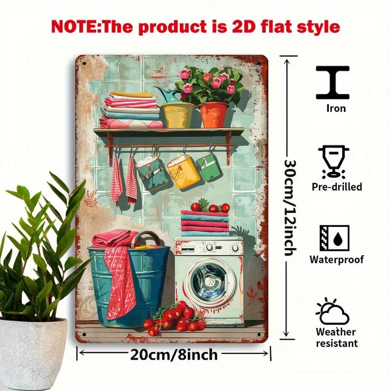 

Vintage Laundry Room Metal Sign D Flat Iron Wall Art x cmWashing Machine with Towels Flowersfor Home Cafe Garage 20x30cm（7.8x11.8inch）