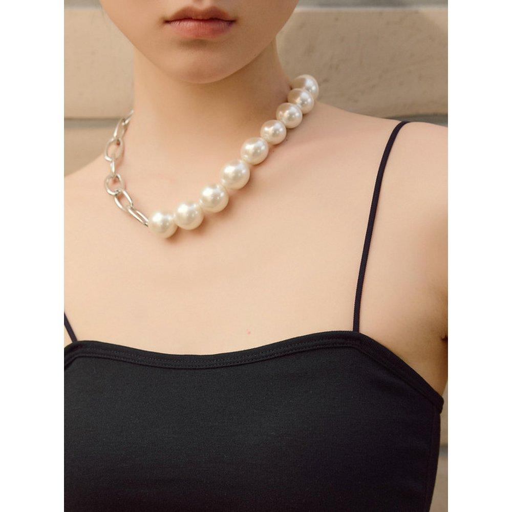 Silver Chain Big Pearl Necklace_Jfxac421M
