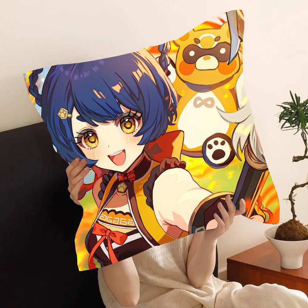 Mao Xiangling Anime Genshin I-Impact Game Pillow Case Fashion Square Pillowcase Bedroom Sofa Room Ins Decoration Leisure