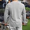 Men's Autumn Sports Fitness Leisure Stand Up Collar Elastic Vertical Strip Long Sleeve V-neck T-Shirts Men’s
