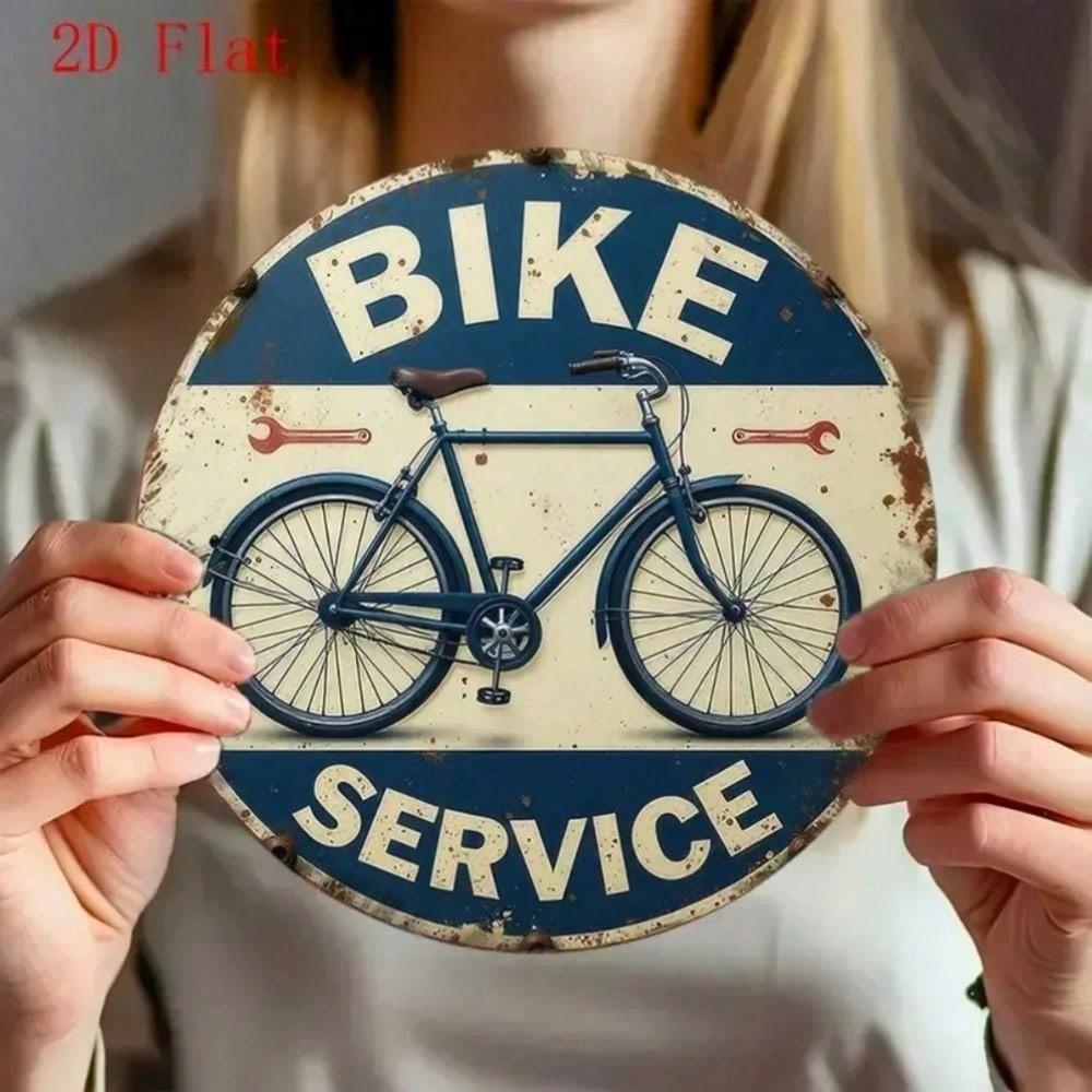 Vintage 2D Bicycle Metal Wall Art, Rustic Tin Sign for Home Garage Bar Decor, 8x8 Inch