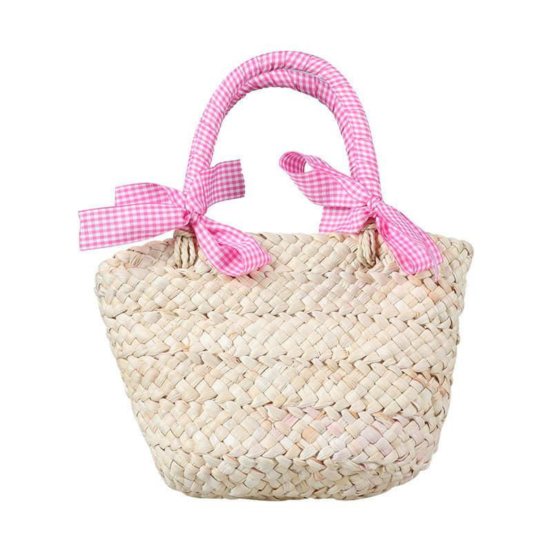 Kids Grass Weave Handheld Bag With Breathable Design For Toddler Travel And Daily Use
