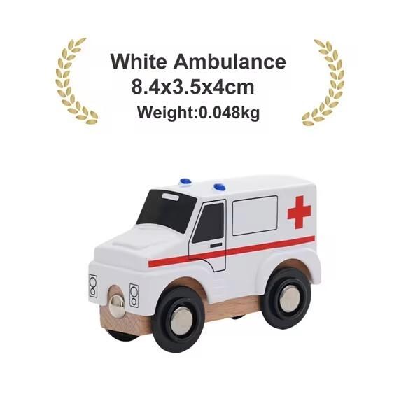 Wooden Magnetic Train Car Locomotive Ambulance Fire Truck Wood Railway Accessories fit for Brand Wooden Tracks Toy For Kids