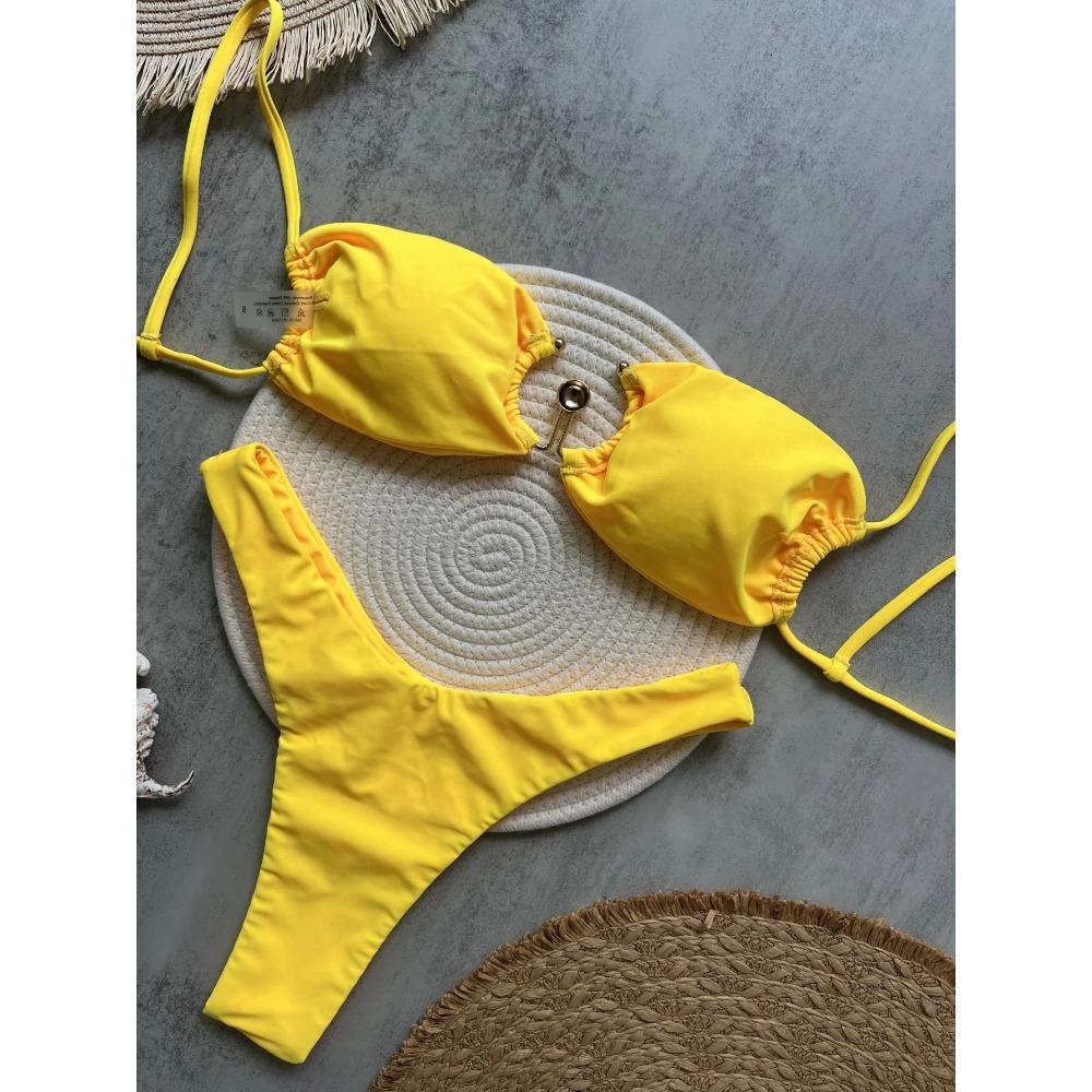 Sexy U Shaped Bandeau Bikinis Sets Mujer Strapless Swimwear Women Gold Swimsuit Bathing Suit Biquinis Brazilian Bikini Swim 2025