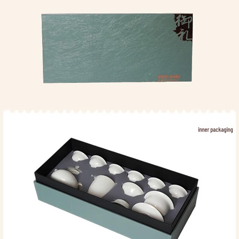 Gold-Inlaid Jade White Ceramic Tea Set