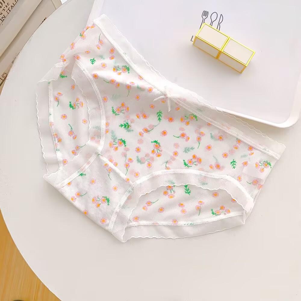 Dámské krajkové spodní prádlo, roztomilé kalhotky s středním pasem, bezešvé kalhotky, roztomilé kreslené kalhotky, dámské spodní prádlo