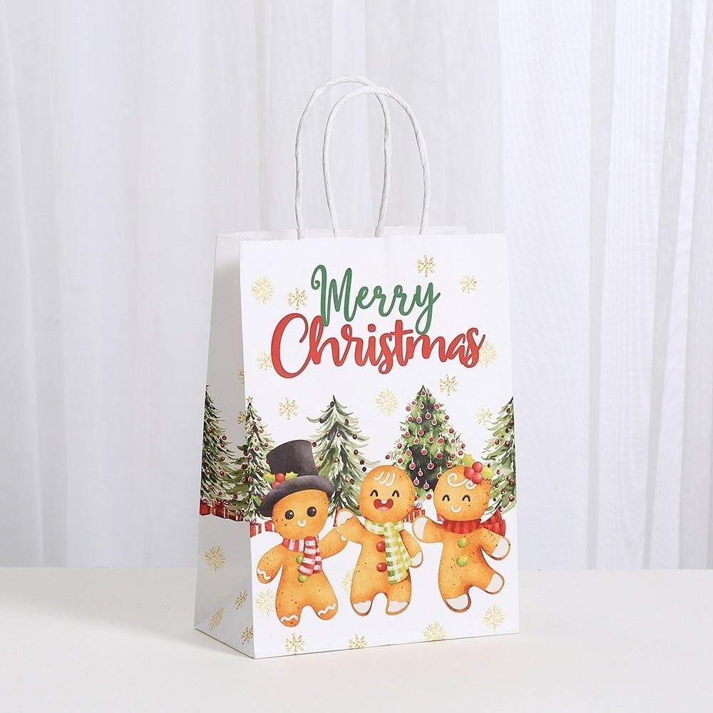 12pcs New Paper Christmas Packaging Bag Gingerbread Man Mixed Gift Wrapping Bag Kraft Paper Gift Bag Christmas