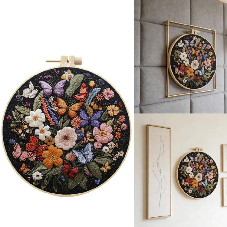 Easy Embroidery Set Butterfly Craft All Materials High Quality Cotton Fabric For Relaxing Activity